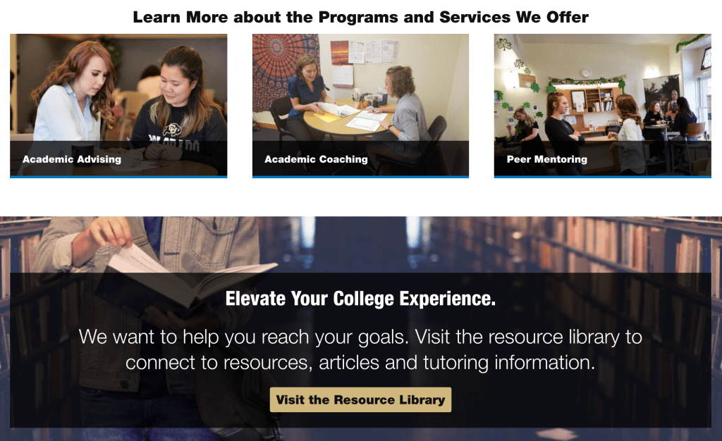 Snapshot of the advising homepage. See caption for a link to a fully accessible version of the site.