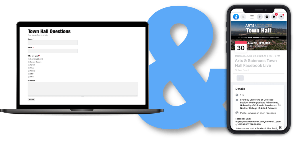 A mockup on Macbook Pro of the question form and a mockup on iPhone of the event lander.