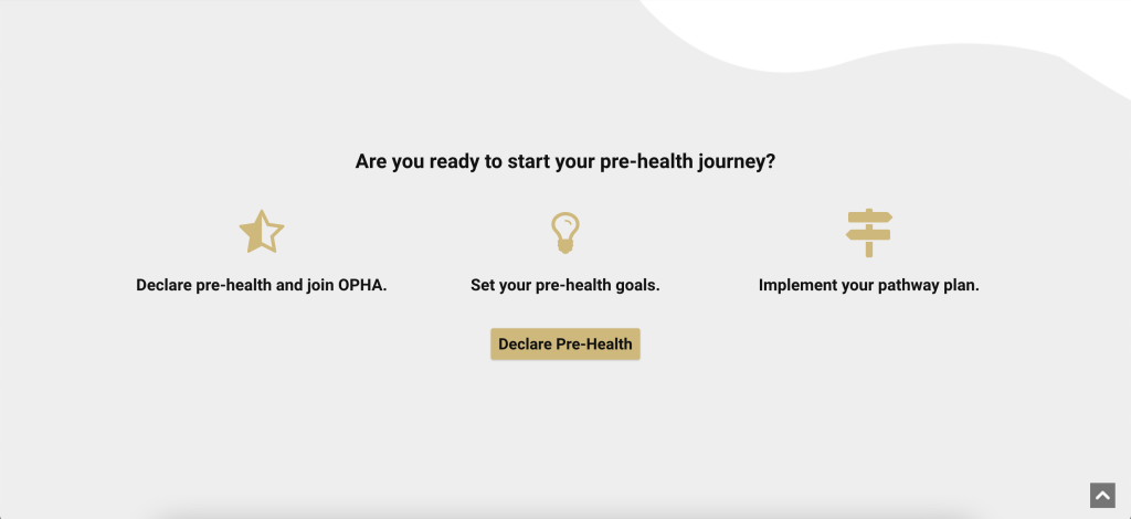 Excerpt shows the three simple steps to the "pre-health journey," meant to encourage low stakes enrollment.